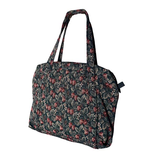 Vintage Navy Floral & Berry Tapestry Shoulder Tote Bag Handmade NH 15x14 USA - Picture 12 of 16